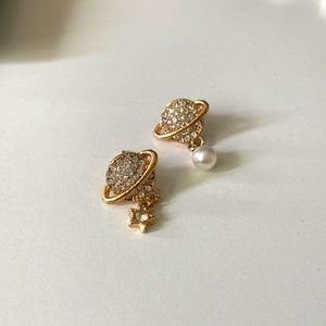 Gold Saturn With Pearl Detail Earrings